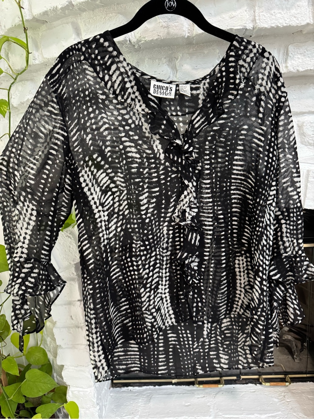 Black & White Sheer Ruffle Top